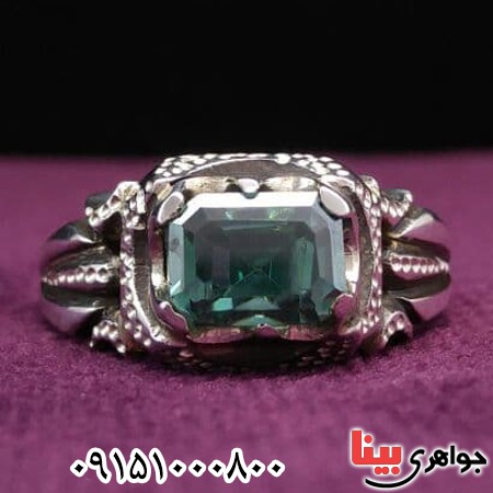 انگشتر توپاز سبز خوشرنگ و دست ساز مردانه _کد:24255