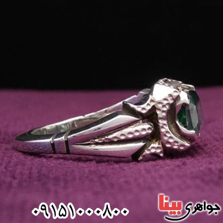انگشتر توپاز سبز خوشرنگ و دست ساز مردانه _کد:24255