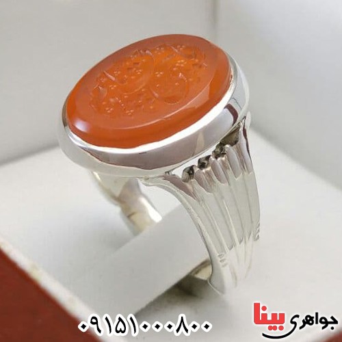 انگشتر عقیق یمنی سرخ خطی با حکاکی یا حی یا قیوم _کد:24268