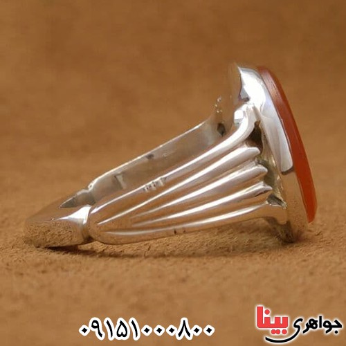 انگشتر عقیق یمنی سرخ خطی با حکاکی یا حی یا قیوم _کد:24268