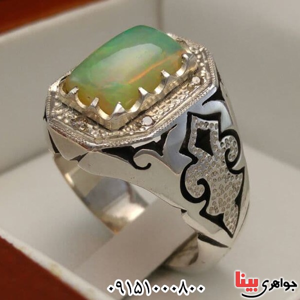 انگشتر اوپال خوشرنگ و دور برلیان مردانه _کد:24269