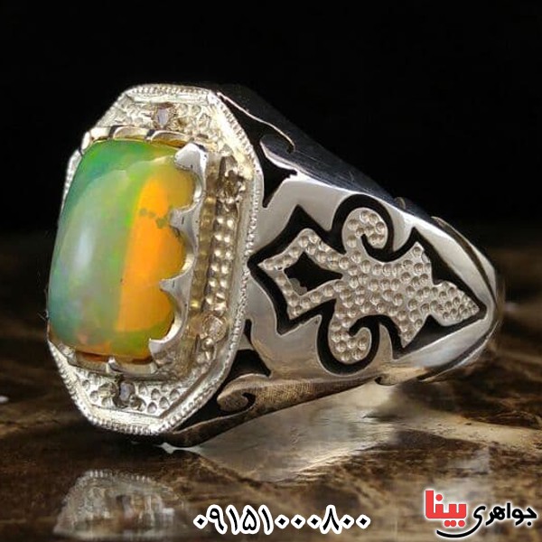انگشتر اوپال خوشرنگ و دور برلیان مردانه _کد:24269