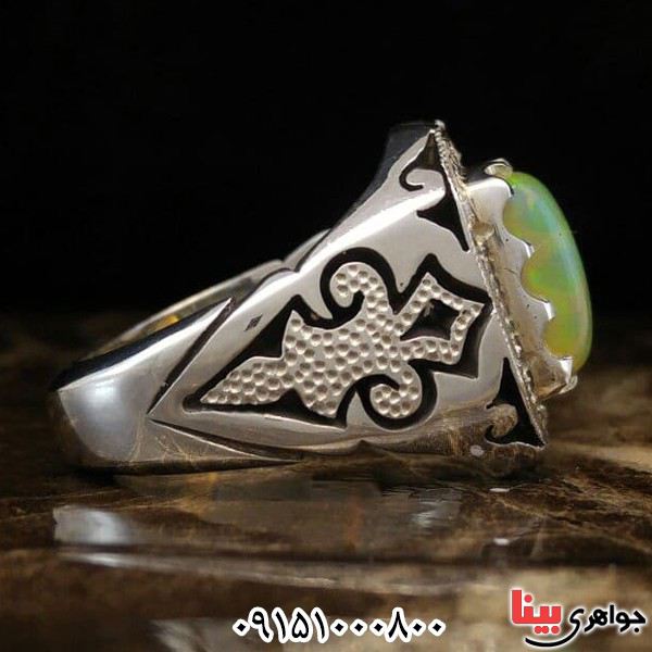 انگشتر اوپال خوشرنگ و دور برلیان مردانه _کد:24269
