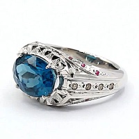 انگشتر توپاز دور یاقوت و الماس فاخر مردانه 