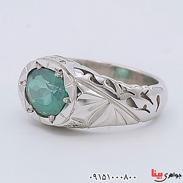 انگشتر توپاز سبز دور الماس بسیار عالی فاخر _کد:24592