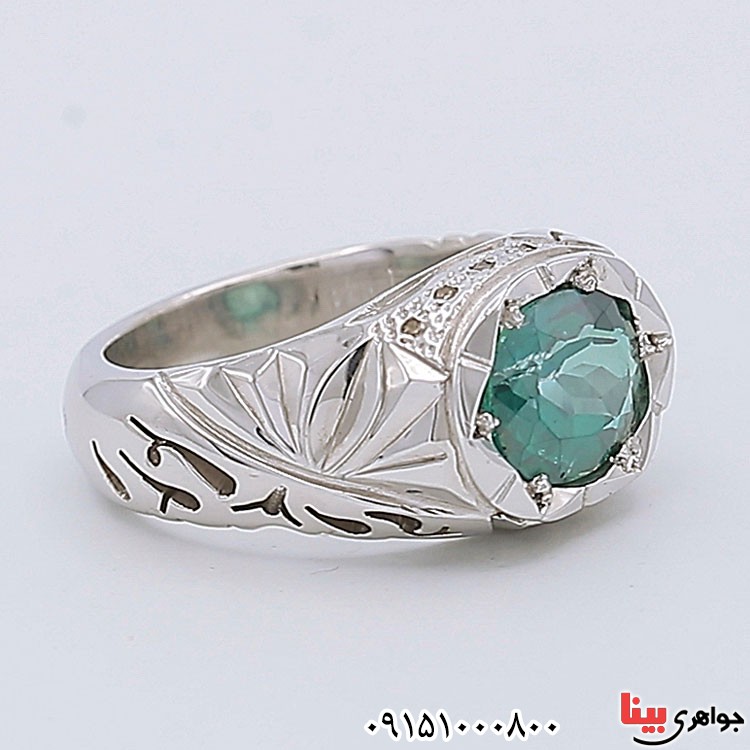 انگشتر توپاز سبز دور الماس بسیار عالی فاخر _کد:24592