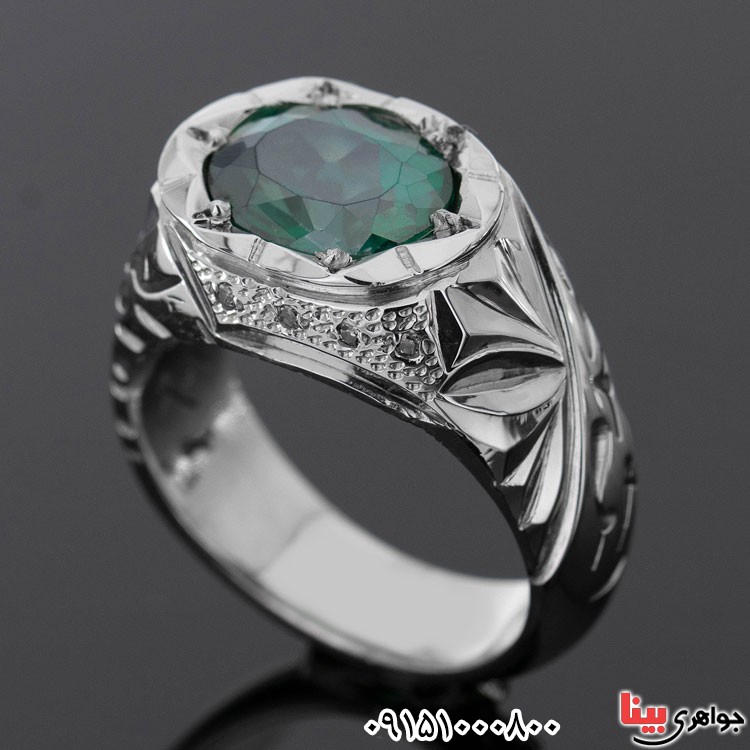 انگشتر توپاز سبز دور الماس بسیار عالی فاخر _کد:24592