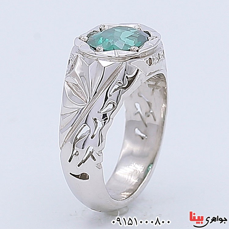 انگشتر توپاز سبز دور الماس بسیار عالی فاخر _کد:24592