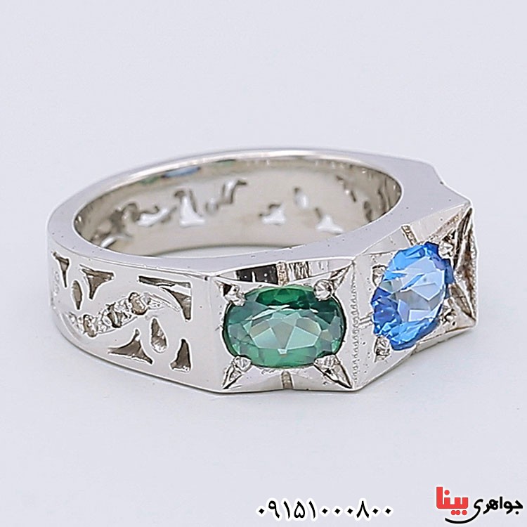 انگشتر توپاز و الماس دست ساز مردانه _کد:24601