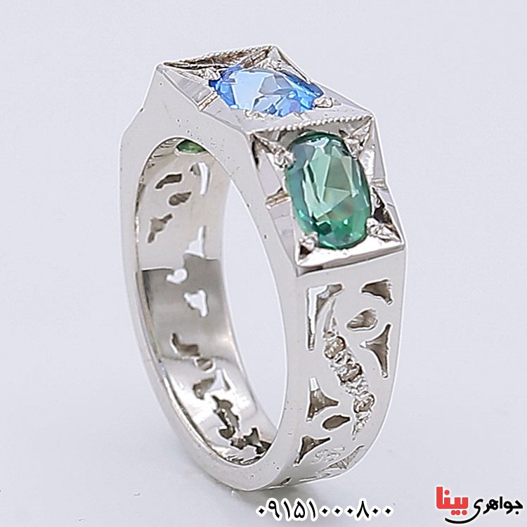 انگشتر توپاز و الماس دست ساز مردانه _کد:24601