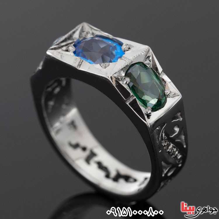 انگشتر توپاز و الماس دست ساز مردانه _کد:24601