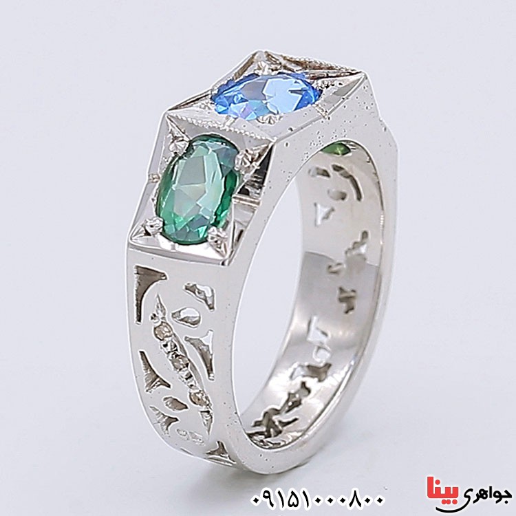 انگشتر توپاز و الماس دست ساز مردانه _کد:24601
