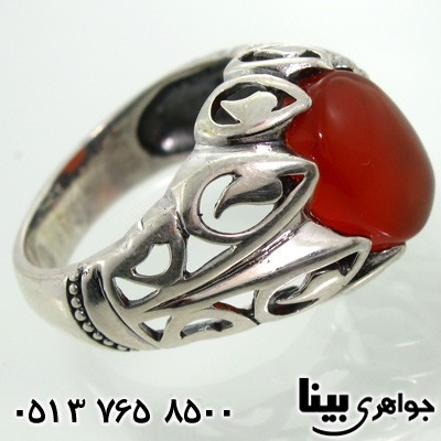 انگشتر عقیق یمنی مردانه طرح اشک و برگ
