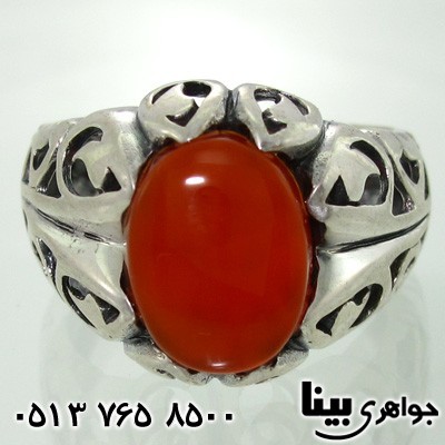 انگشتر عقیق یمنی مردانه طرح اشک و برگ