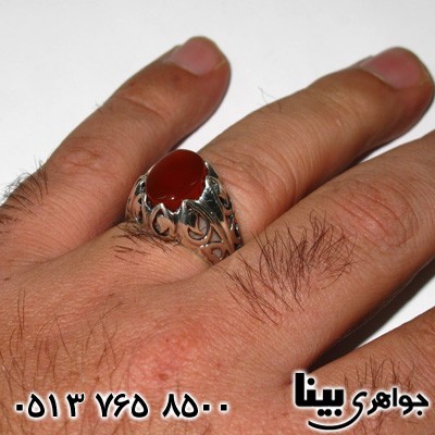 انگشتر عقیق یمنی مردانه طرح اشک و برگ