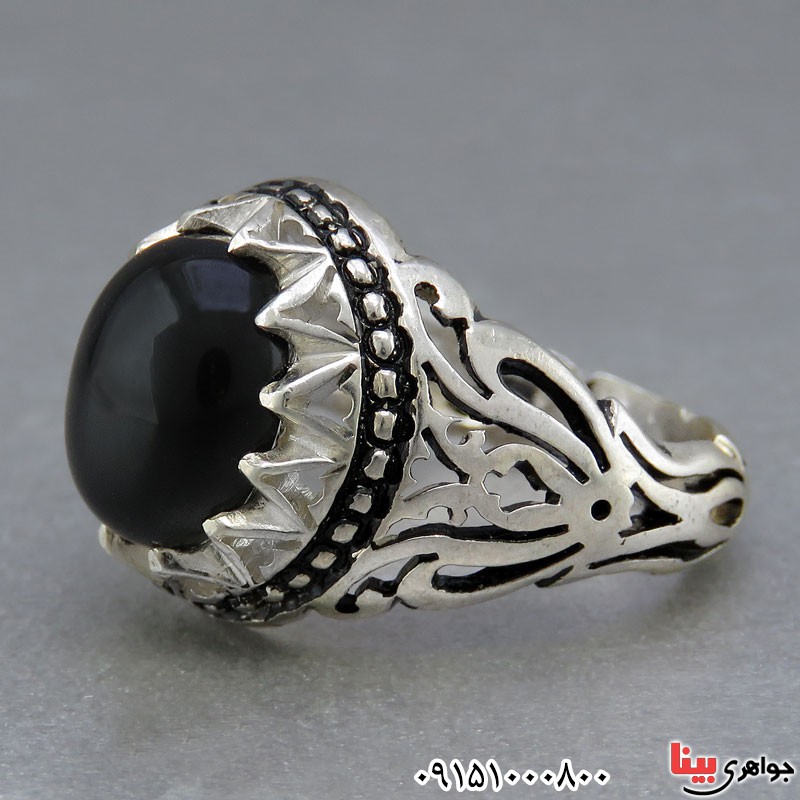 انگشتر عقیق سیاه (اونیکس) شیک و زیبای مردانه 