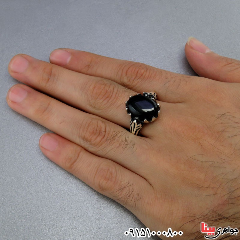 انگشتر عقیق سیاه (اونیکس) خاص و زیبای مردانه _کد:24826