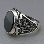 انگشتر عقیق سیاه (اونیکس) میکروستینگ مردانه خاص طرح ترک _کد:24832