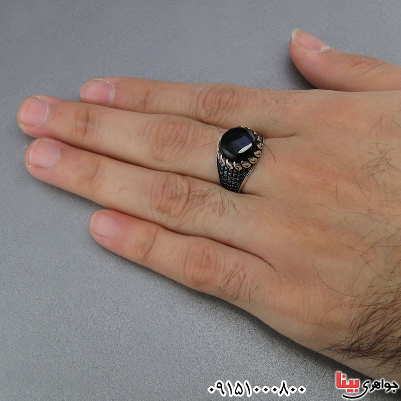 انگشتر عقیق سیاه (اونیکس) میکروستینگ مردانه خاص طرح ترک _کد:24836