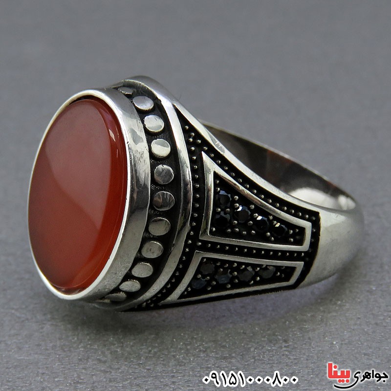 انگشتر عقیق قرمز میکروستینگ مردانه طرح ترک _کد:24861