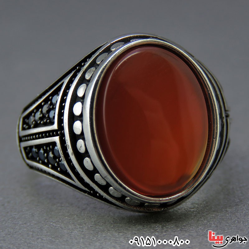 انگشتر عقیق قرمز میکروستینگ مردانه طرح ترک _کد:24861