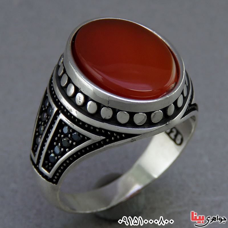 انگشتر عقیق قرمز میکروستینگ مردانه طرح ترک _کد:24861