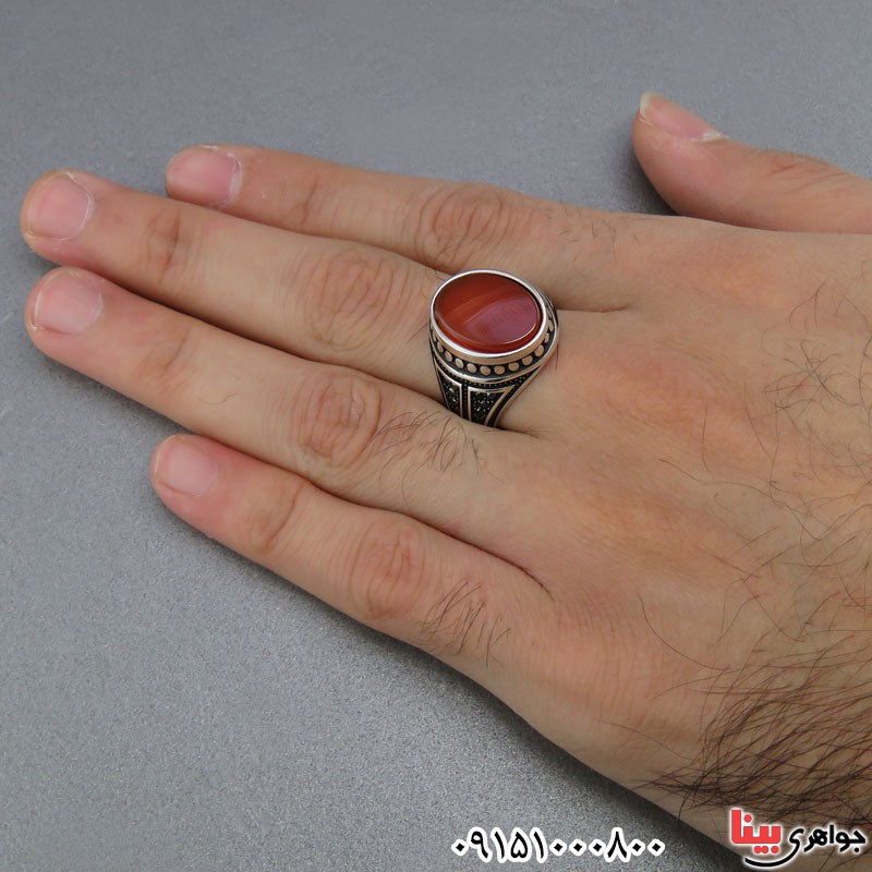 انگشتر عقیق قرمز میکروستینگ مردانه طرح ترک _کد:24861