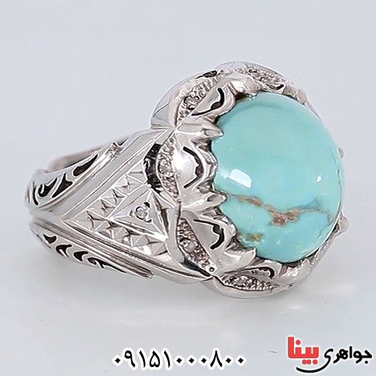 انگشتر فیروزه نیشابوری دست ساز فاخر مردانه _کد:24880