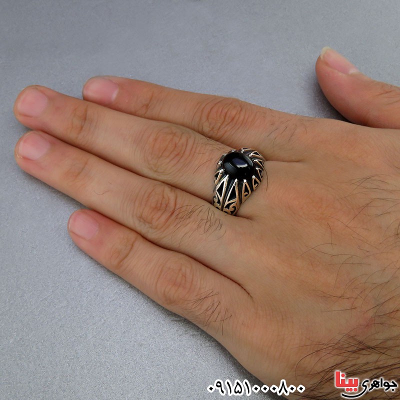 انگشتر عقیق سیاه (اونیکس) مردانه بسیار زیبا _کد:24909