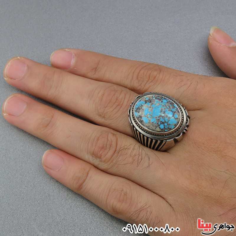 انگشتر فیروزه نیشابوری درشت خوشرنگ رکاب زنجانی _کد:24970