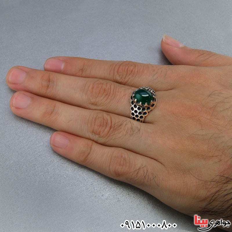 انگشتر عقیق سبز مردانه خوشرنگ _کد:25113
