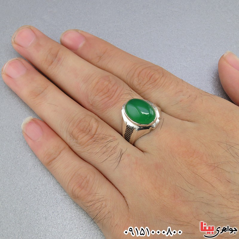 انگشتر عقیق سبز مردانه همراه با حرز امام جواد (ع) _کد:25139