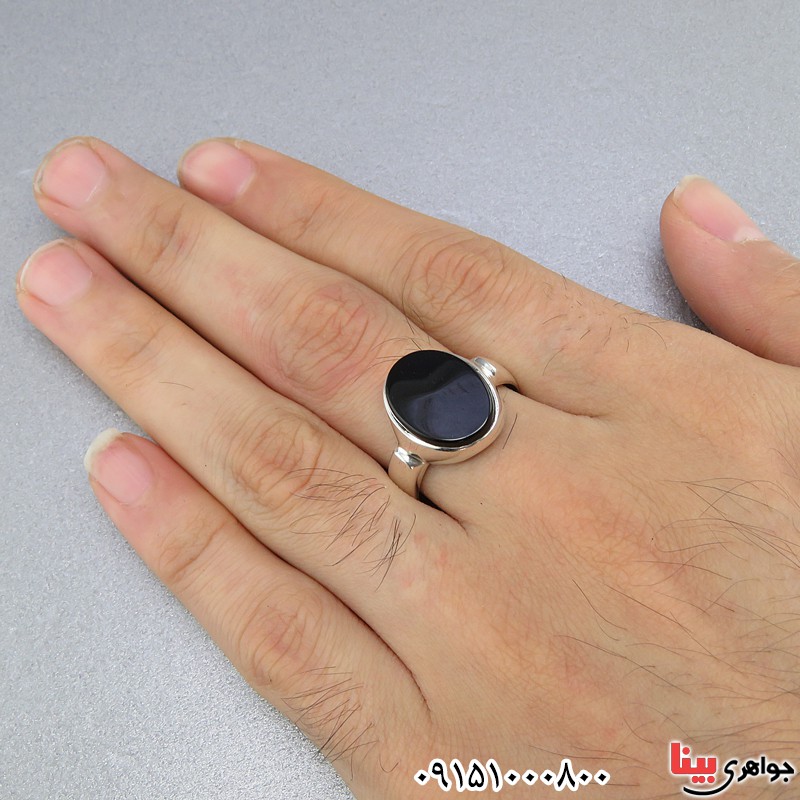 انگشتر عقیق سیاه (اونیکس) خاص مردانه همراه با حرز امام جواد (ع) _کد:25141