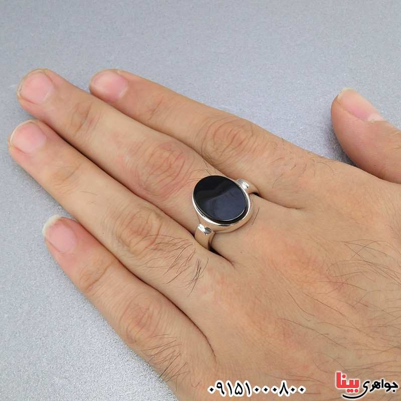 انگشتر عقیق سیاه (اونیکس) خاص مردانه همراه با حرز امام جواد (ع) _کد:25141