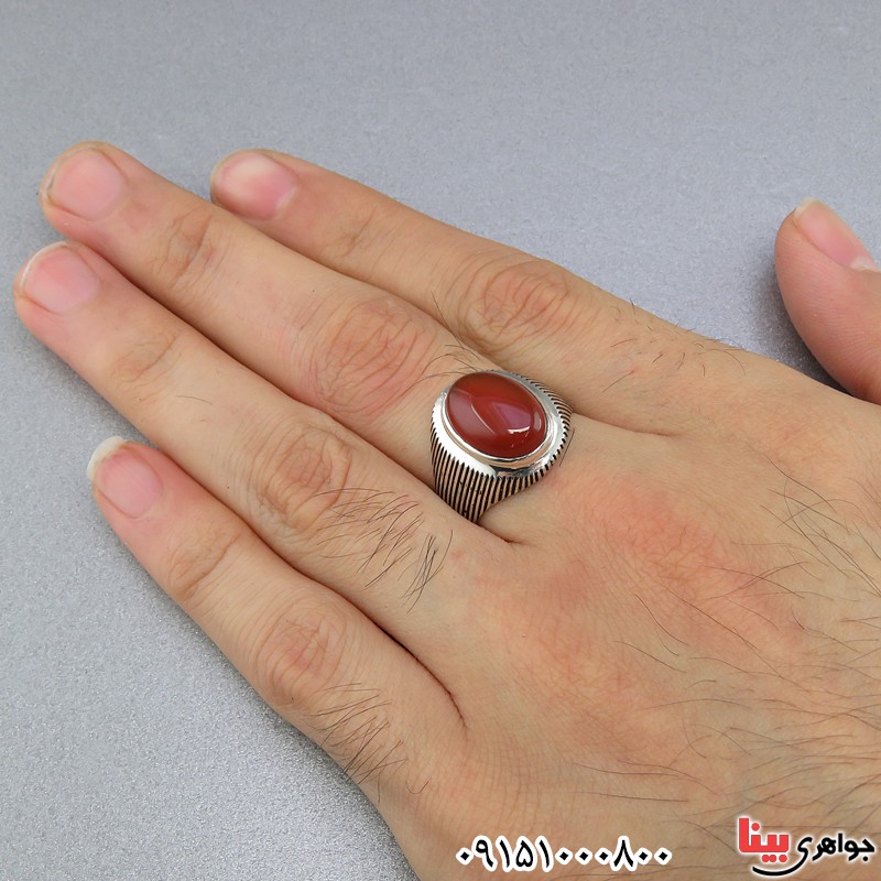 انگشتر عقیق قرمز مردانه خوشرنگ همراه با حرز امام جواد (ع) _کد:25152