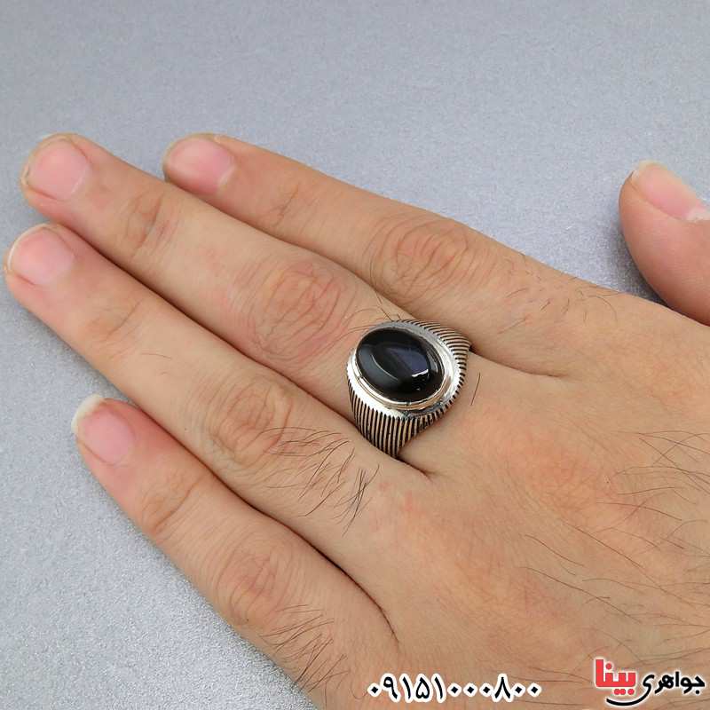 انگشتر عقیق سیاه (اونیکس) خاص مردانه به همراه حرز امام جواد (ع) _کد:25179