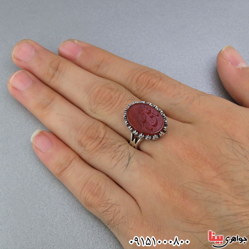 انگشتر عقیق قرمز خطی با حکاکی زیبا _کد:25189