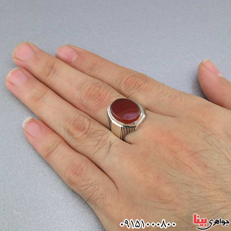 انگشتر عقیق قرمز مردانه خوشرنگ همراه با حرز امام جواد (ع) _کد:25197