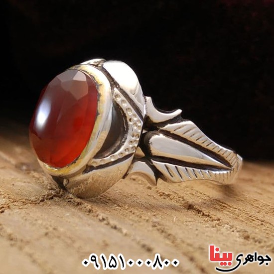 انگشتر عقیق یمنی سرخ دست ساز فاخر مردانه _کد:25214
