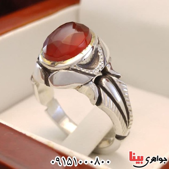 انگشتر عقیق یمنی سرخ دست ساز فاخر مردانه _کد:25214