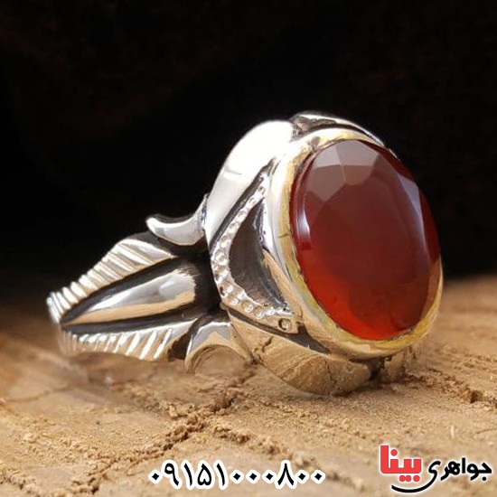 انگشتر عقیق یمنی سرخ دست ساز فاخر مردانه _کد:25214