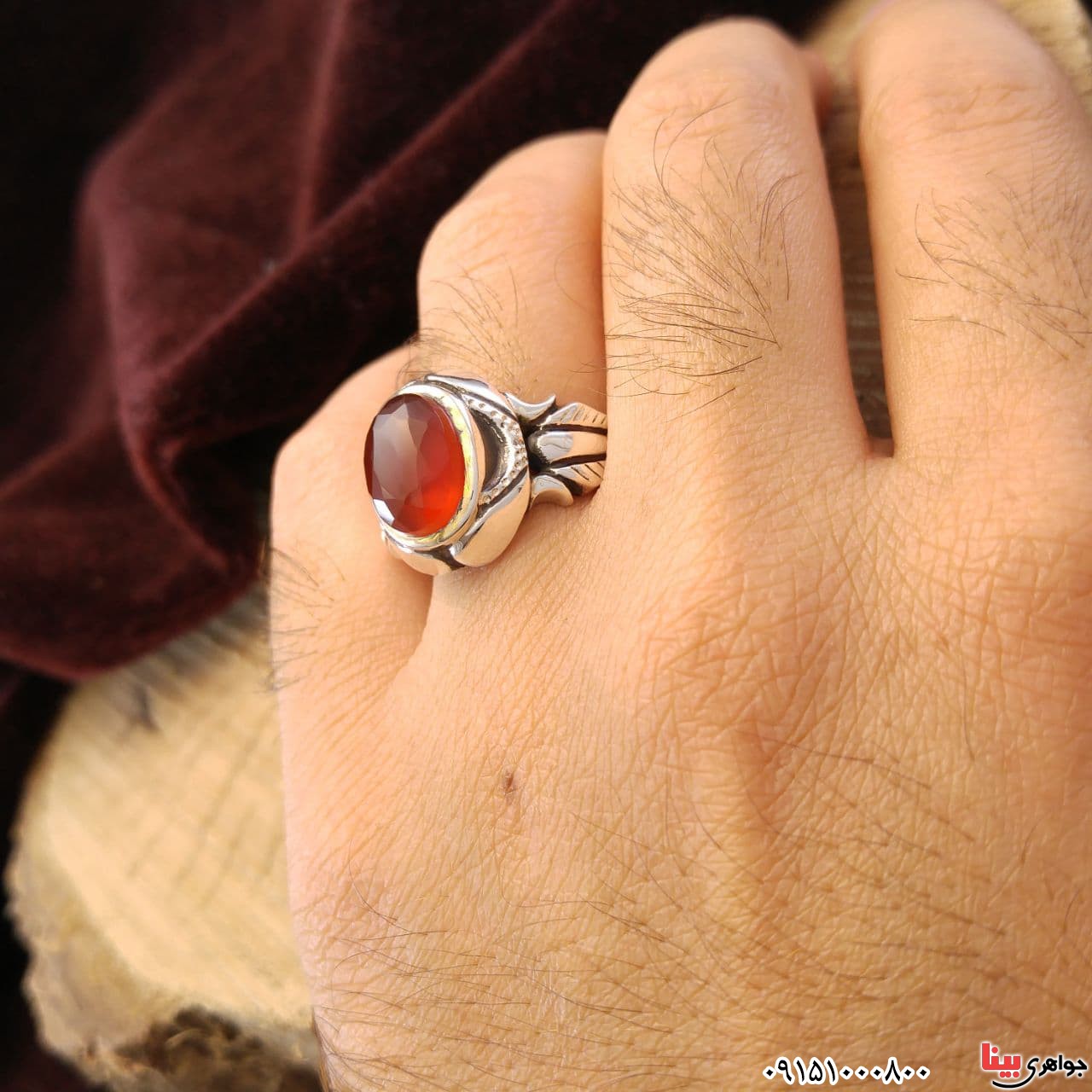 انگشتر عقیق یمنی سرخ دست ساز فاخر مردانه _کد:25214