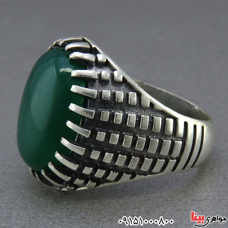انگشتر عقیق سبز مردانه خوشرنگ 