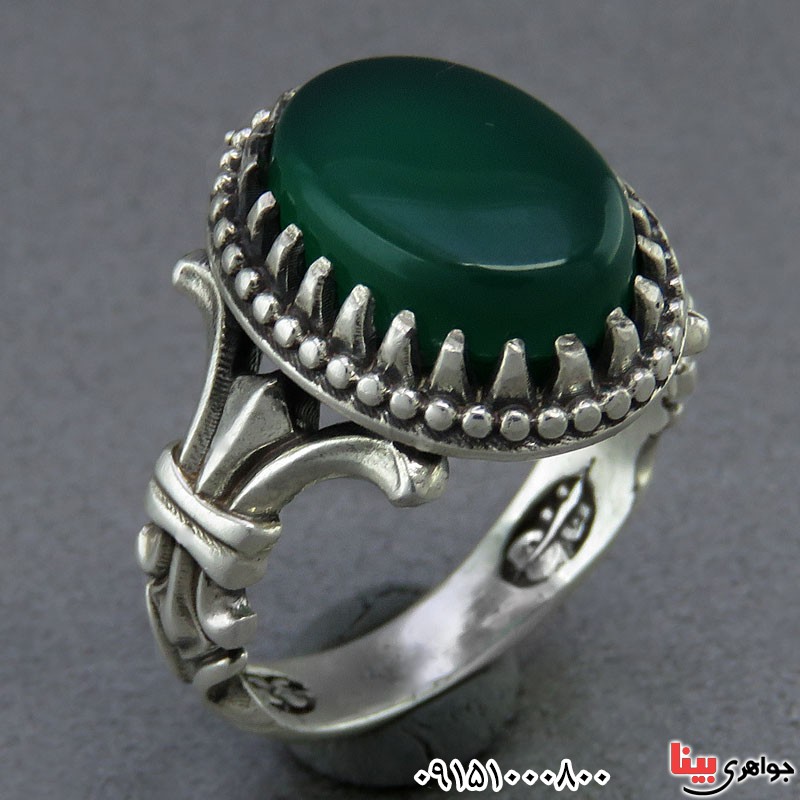 انگشتر عقیق سبز خوشرنگ بسیار زیبا مردانه _کد:25267