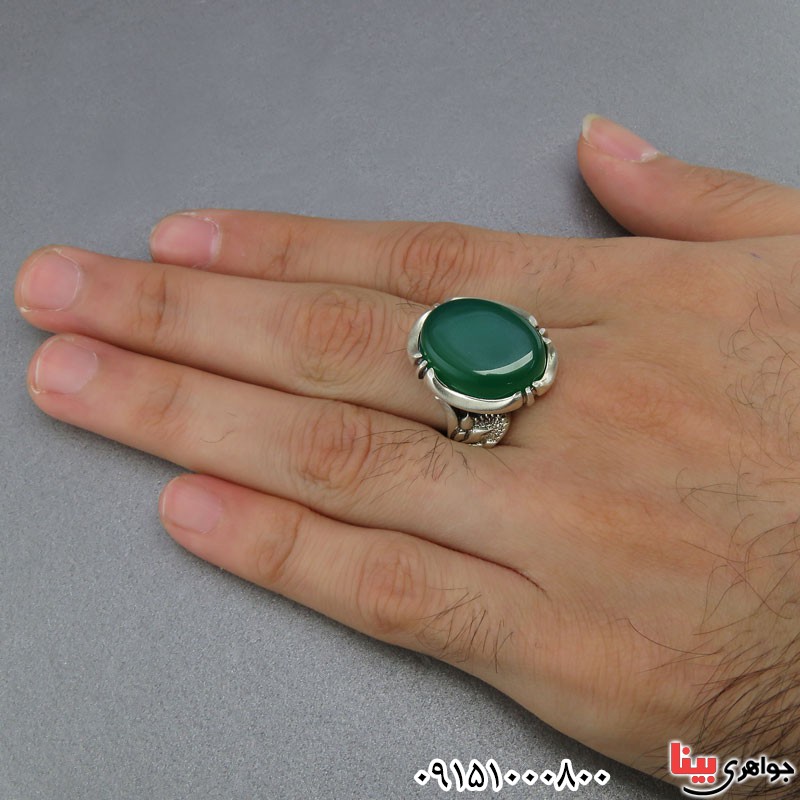 انگشتر عقیق سبز مردانه خوشرنگ خاص _کد:25268