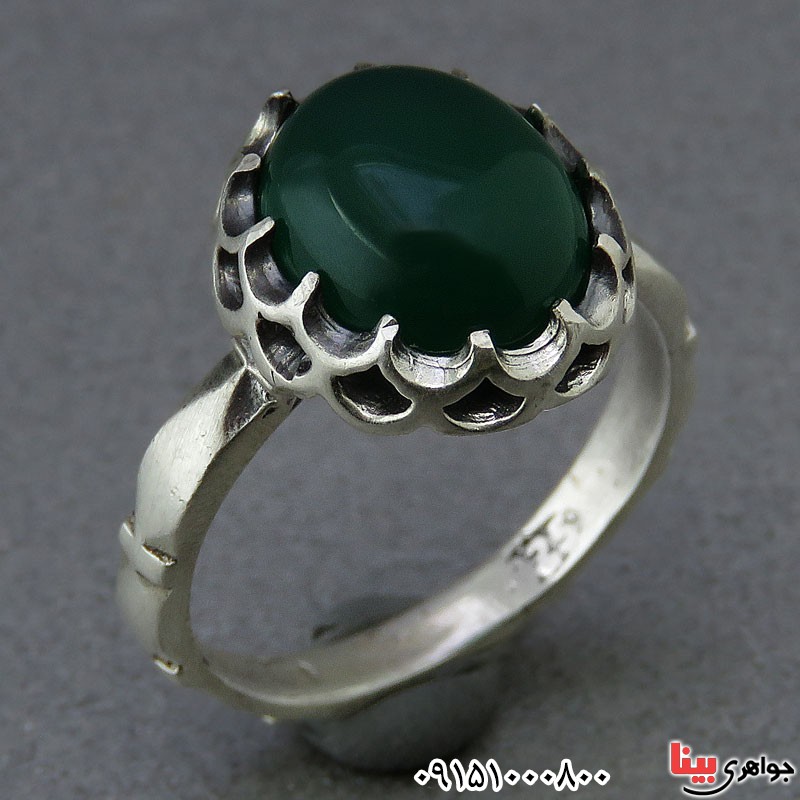 انگشتر عقیق سبز خوشرنگ بسیار زیبا مردانه _کد:25295