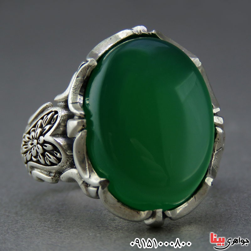 انگشتر عقیق سبز خوشرنگ مردانه بسیار زیبا _کد:25302