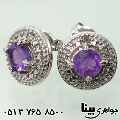 گوشواره آمتیست برزیلی با الماس کوچک