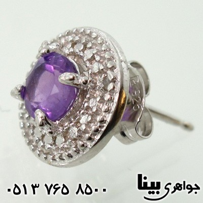 گوشواره آمتیست برزیلی با الماس کوچک