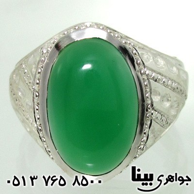 انگشتر عقیق سبز مردانه بیضی خط و نقطه